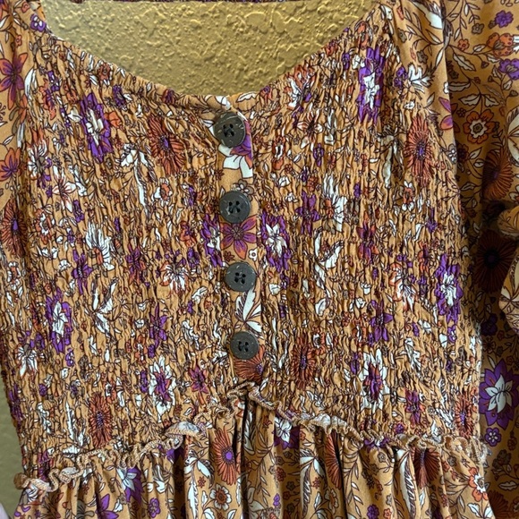 Bluivy Floral Bohemian Dress in Orange and Purple/ Size small - Picture 3 of 12